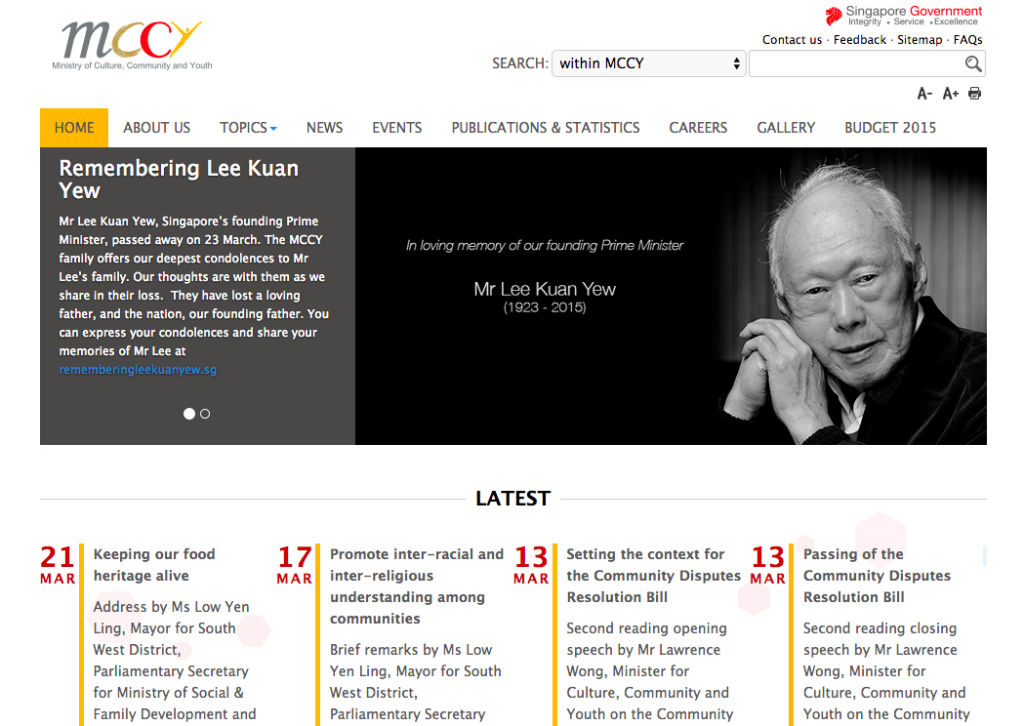 The Ministry of Culture, Community and Youth did not grey or blacken their digital presence, but did refer to the passing of Lee Kuan Yew.